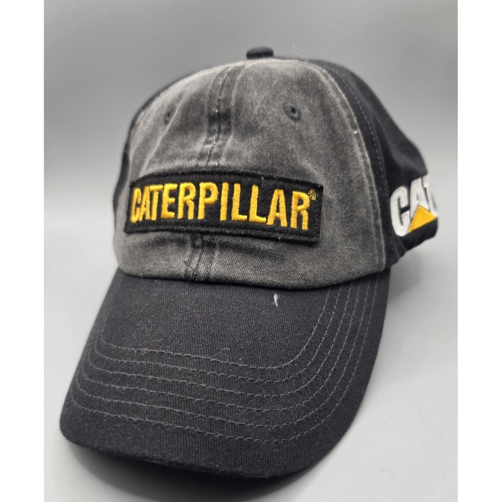 Caterpillar CAT Hat Black Distressed Embroidered Logo Adjustable Baseball Cap